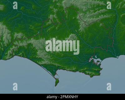 Dorset, administrative county of England - Great Britain. Colored elevation map with lakes and rivers Stock Photo