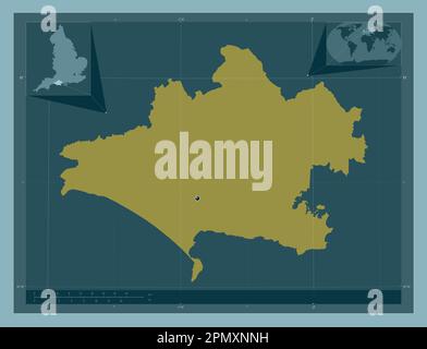 Dorset, administrative county of England - Great Britain. Solid color shape. Corner auxiliary location maps Stock Photo