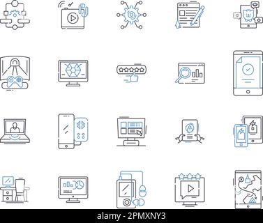 Information technology outline icons collection. IT, Computing, Software, Networking, Solutions, Security, Automation vector and illustration concept Stock Vector