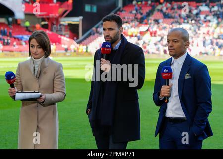 Sheffield, UK. 15th Apr, 2023. Sky Sports presenters during the Sky Bet Championship match Sheffield United vs Cardiff City at Bramall Lane, Sheffield, United Kingdom, 15th April 2023 (Photo by Ben Early/News Images) in Sheffield, United Kingdom on 4/15/2023. (Photo by Ben Early/News Images/Sipa USA) Credit: Sipa USA/Alamy Live News Stock Photo