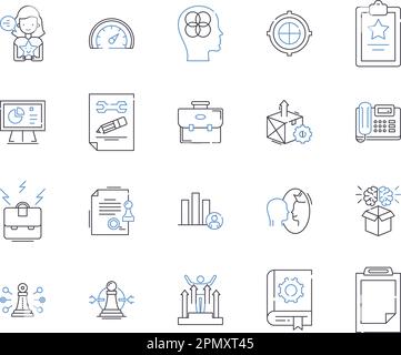 Office and managers outline icons collection. Office, Managers, Supplies, Employees, Documents, Organization, Technology vector and illustration Stock Vector