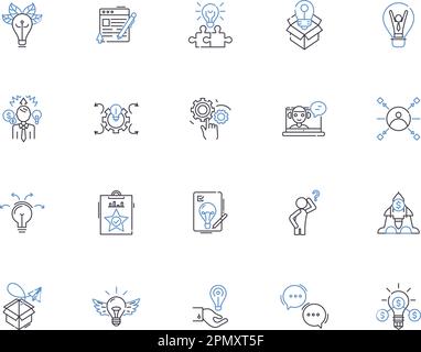 Idea generation line icons collection. Brainstorming session ...