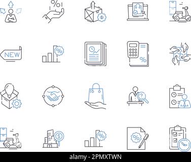 Key account management outline icons collection. Key, Account, Management, Retention, Strategies, Engagement, Core vector and illustration concept set Stock Vector