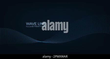 3d data wave, point line. Abstract digital shaping dots, future elements, dark blurry particle flow. Curve minimal shape on black background. Simple business backdrop. Vector graphic illustration Stock Vector