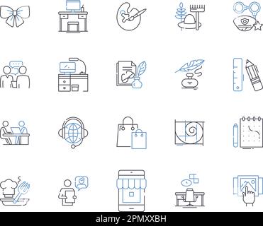 Freelancing outline icons collection. Freelance, Jobs, Contractor, Self-Employment, Gigs, Solopreneur, Outsourcing vector and illustration concept set Stock Vector