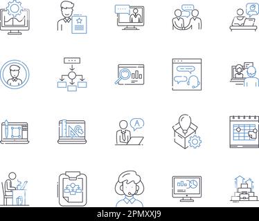 Corporation workflow outline icons collection. Corporate, Workflow, Process, Management, Automation, Systems, Analysis vector and illustration concept Stock Vector