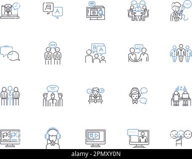 Talking people outline icons collection. Conversing, Chattering, Chatting, Discussing, Dialoguing, Interacting, Speaking vector and illustration Stock Vector