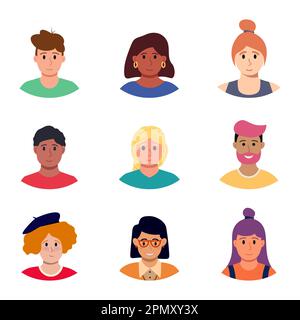 Set Of Different Persons Portrait. Divercity Of People. Vector Flat Illustration Stock Vector