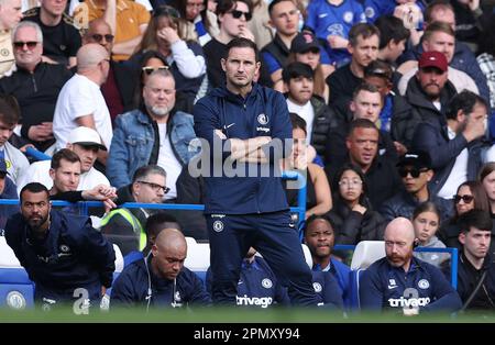 London, UK. 15th Apr, 2023. Frank Lampard, Manager of Chelsea looks on during the Premier League match at Stamford Bridge, London. Picture credit should read: Paul Terry/Sportimage Credit: Sportimage/Alamy Live News Stock Photo