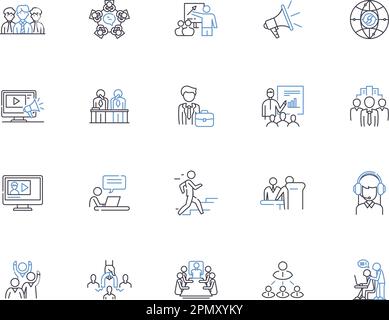 Public relations agency outline icons collection. Public, Relations, Agency, PR, PR Agency, Communications, Branding vector and illustration concept Stock Vector