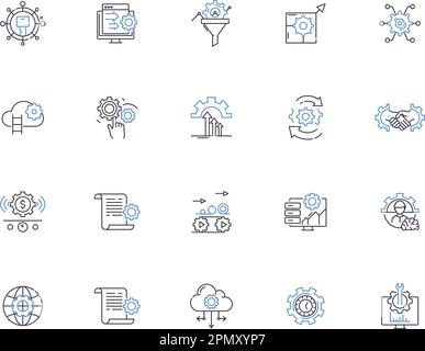 Settings outline icons collection. Options, Configuration, Parameters, Preference, Customize, Adjustment, Regulate vector and illustration concept set Stock Vector