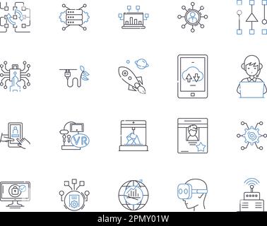 Automation tech outline icons collection. Automation, Technology, Robotics, AI, Machine Learning, Automated, Coding vector and illustration concept Stock Vector