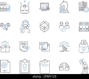 Document processing line icons collection. Report analysis, File ...