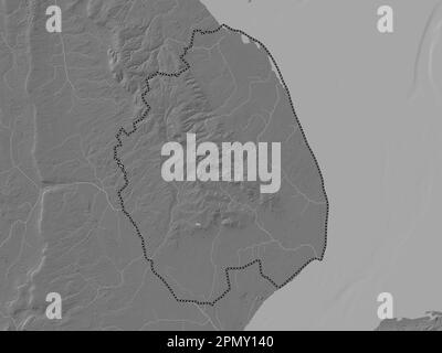 East Lindsey, non metropolitan district of England - Great Britain. Bilevel elevation map with lakes and rivers Stock Photo