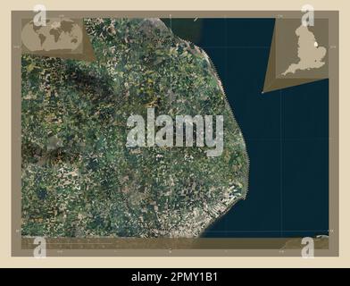 East Lindsey, non metropolitan district of England - Great Britain. High resolution satellite map. Corner auxiliary location maps Stock Photo