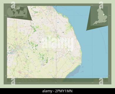 East Lindsey, non metropolitan district of England - Great Britain. Open Street Map. Corner auxiliary location maps Stock Photo