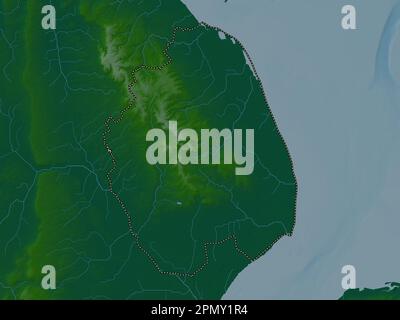 East Lindsey, non metropolitan district of England - Great Britain. Colored elevation map with lakes and rivers Stock Photo