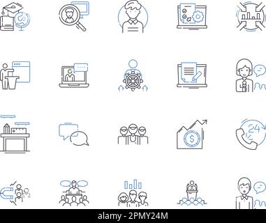 Employee labor outline icons collection. Employees, Labor, Employment, Working, Staff, Wage, Contract vector and illustration concept set. Jobs Stock Vector