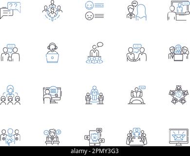 Talking people outline icons collection. Conversing, Chattering, Chatting, Discussing, Dialoguing, Interacting, Speaking vector and illustration Stock Vector