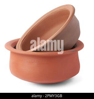 Brown clay pots isolated on white background Stock Photo - Alamy