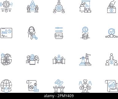 Objectives and Key Results outline icons collection. Goals, Objectives, Outcomes, Success, Metrics, KRA, KRAs vector and illustration concept set. KPI Stock Vector