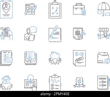 Insurance and laegal outline icons collection. Insurance, Legal, Coverage, Claims, Liability, Risk, Compliance vector and illustration concept set Stock Vector