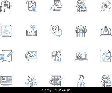 Audit outline icons collection. Auditing, Assessments, Testing, Examination, Evaluation, Analysis, Reviews vector and illustration concept set Stock Vector