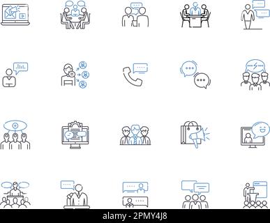 Talking people outline icons collection. Conversing, Chattering, Chatting, Discussing, Dialoguing, Interacting, Speaking vector and illustration Stock Vector