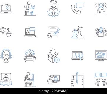 Working enterprise outline icons collection. Enterprise, Working, Business, Organization, Firm, Company, Corporation vector and illustration concept Stock Vector