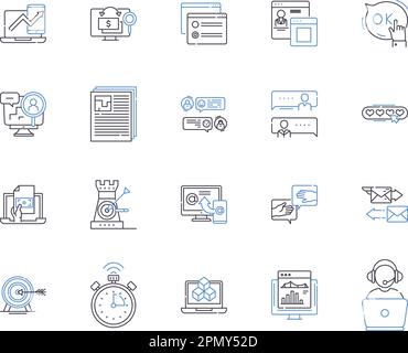 Digital content outline icons collection. Digital, Content, Online, Technology, Media, Data, Platforms vector and illustration concept set. Network Stock Vector