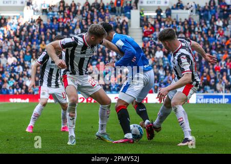 Glaasgow, UK. 15th Apr, 2023. In the Scottish premiership football match betwen RAngers and St Mirren, played at Ibrox, Rangers home ground, Rangers won 5 - 2. The scorers were for Rangers: Cantwell (13) 26 minutes, Sakala (30) 48 minutes, Morelos (20) 80 and 81 minutes and Arfield (37) 86 minutes. O'Hara (6) scored for St Mirren in 45  2 and 65 minutes. Credit: Findlay/Alamy Live News Stock Photo