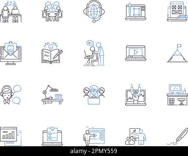 Working enterprise outline icons collection. Enterprise, Working, Business, Organization, Firm, Company, Corporation vector and illustration concept Stock Vector