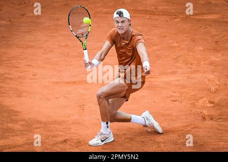 Roquebrune-Cap-Martin, France, France. 15th Apr, 2023. Holger RUNE of Denmark during the Day seven of Rolex Monte-Carlo Masters 2023, ATP Masters 1000 tennis tournament at Monte-Carlo Country Club on April 15, 2023 in Roquebrune-Cap-Martin, France. (Credit Image: © Matthieu Mirville/ZUMA Press Wire) EDITORIAL USAGE ONLY! Not for Commercial USAGE! Stock Photo
