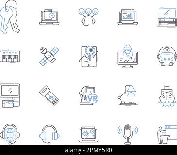 Electronic industry outline icons collection. electronics, industry, electronic, consumer, devices, manufacturing, technology vector and illustration Stock Vector