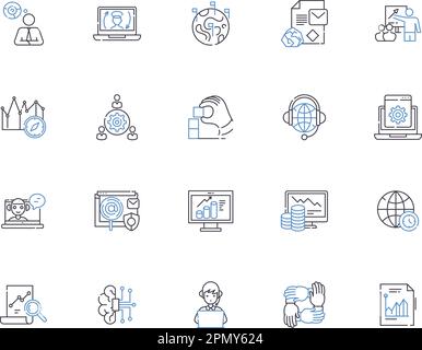 System administration outline icons collection. Administration, System, Management, Networking, Services, Resources, Security vector and illustration Stock Vector