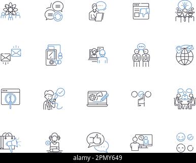 Speech outline icons collection. Speaking, Oratory, Reciting, Rhetoric, Elocution, Pronunciation, Vocalizing vector and illustration concept set Stock Vector