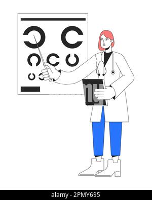 Female ophthalmologist with eye chart flat line color vector character Stock Vector