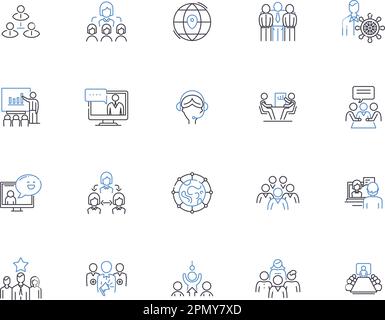 Public relations agency outline icons collection. Public, Relations, Agency, PR, PR Agency, Communications, Branding vector and illustration concept Stock Vector