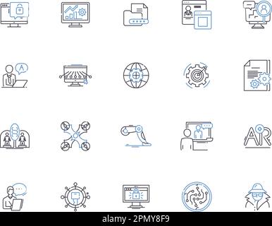 Server outline icons collection. Server, Hosting, Servers, Web-Server, Database, DNS, Virtual vector and illustration concept set. Rack, Cloud, Linux Stock Vector