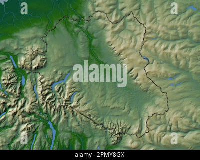 Eden, non metropolitan district of England - Great Britain. Colored elevation map with lakes and rivers Stock Photo