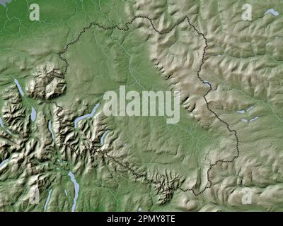 Eden, non metropolitan district of England - Great Britain. Elevation map colored in wiki style with lakes and rivers Stock Photo