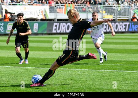 Venice, Italy. 15th Apr, 2023. Venezia's Michael Svoboda shoots a penalty kick Credit: Live Media Publishing Group/Alamy Live News Stock Photo