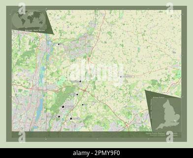 Epping Forest, non metropolitan district of England - Great Britain. Open Street Map. Locations and names of major cities of the region. Corner auxili Stock Photo