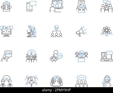 Talking people outline icons collection. Conversing, Chattering, Chatting, Discussing, Dialoguing, Interacting, Speaking vector and illustration Stock Vector