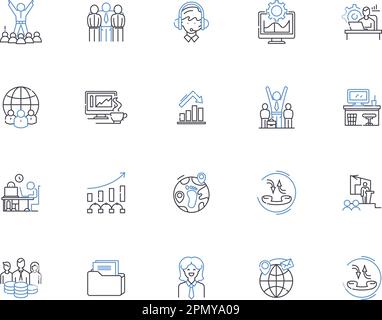 Outsourcing company outline icons collection. outsourcing, company, consultancy, provider, contractor, supplier, specialist vector and illustration Stock Vector