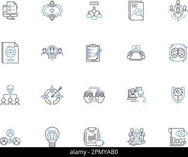 Management concept outline icons collection. Management, Concept, Planning, Leadership, Organizing, Control, Decision-Making vector and illustration Stock Vector
