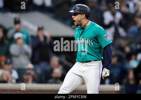 Seattle Mariners' J.P. Crawford plays during a baseball game, Wednesday,  April 26, 2023, in Philadelphia. (AP Photo/Matt Slocum Stock Photo - Alamy