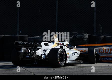 Long Beach, Etats Unis. 15th Apr, 2023. 21 VEEKAY Rinus (nld), Ed Carpenter Racing, Dallara IR18 Chevrolet, action crash, accident, during the Acura Grand Prix of Long Beach 2023, 3rd round of 2023 NTT IndyCar Series, from April 14 to 16, 2023 on the Streets of Long Beach, in Long Beach, California, United States of America - Photo Florent Gooden/DPPI Credit: DPPI Media/Alamy Live News Stock Photo