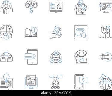 Stock trading outline icons collection. Trading, Stocks, Shares, Brokerage, Day-trading, Bull, Bear vector and illustration concept set. Investing Stock Vector