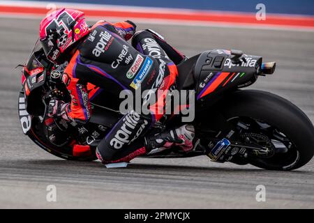 Texas, USA. 15th Apr, 2023. Aleix Espargaro #41 with April Racing in action at MotoGP during the 15 minute qualifying at the Red Bull Grand Prix at Circuit of the Americas in Austin Texas. Robert Backman/CSM/Alamy Live News Stock Photo